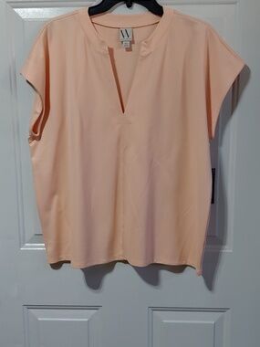 WORTHINGTON Women's  Peach Split -Neck Cap Sleeve Top Size XXL